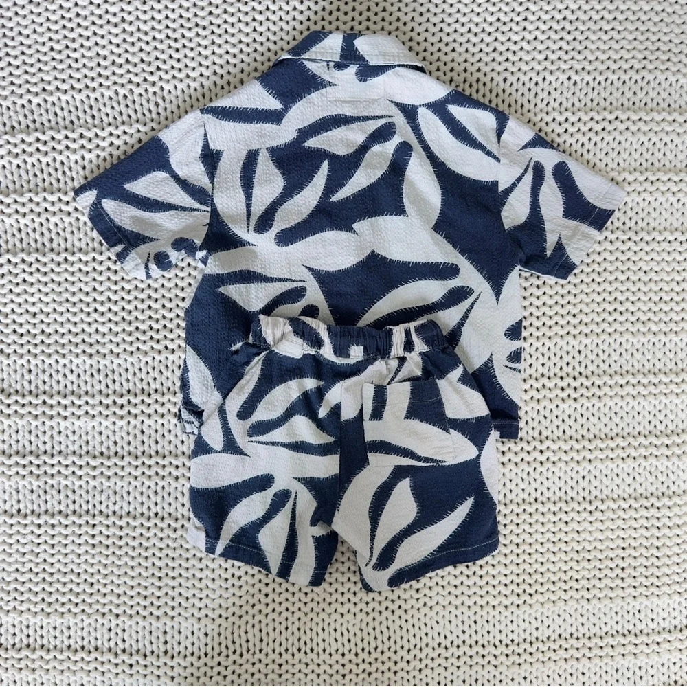 Zara Tropical Navy Blue Print Shirt and Shorts Toddler Set Size 2T